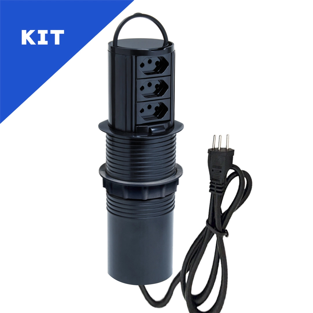 Kit Torres De Tomadas Totem Manual Com Alça 3 Tomadas 10a