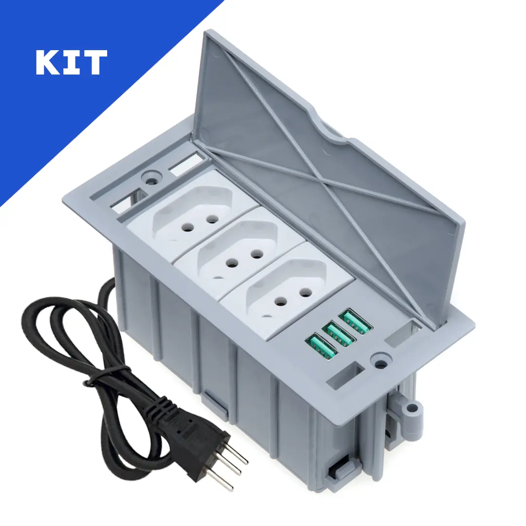 Kit Caixas De Tomadas 4 Blocos Basculante 3 Tomadas 10a 3usb