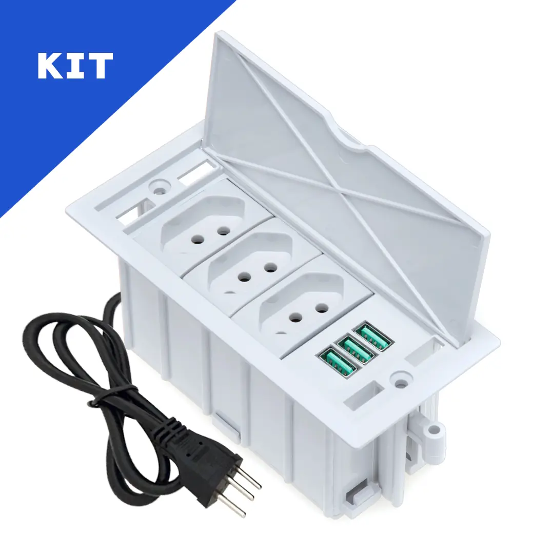 Kit Caixas De Tomadas 4 Blocos Basculante 3 Tomadas 10a 3usb