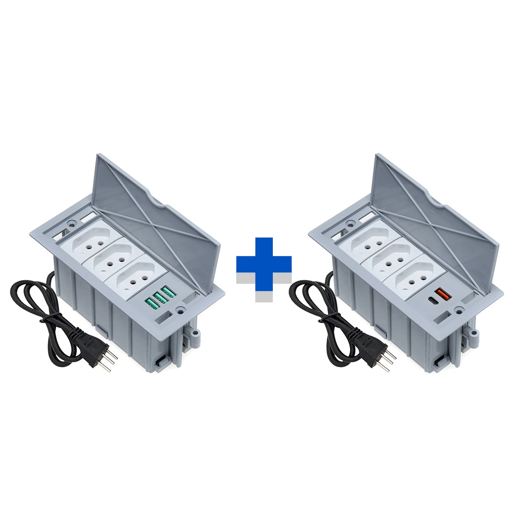 Kit Caixas De Tomadas 4 Blocos Basculante 3tom 10a 2usb 3usb