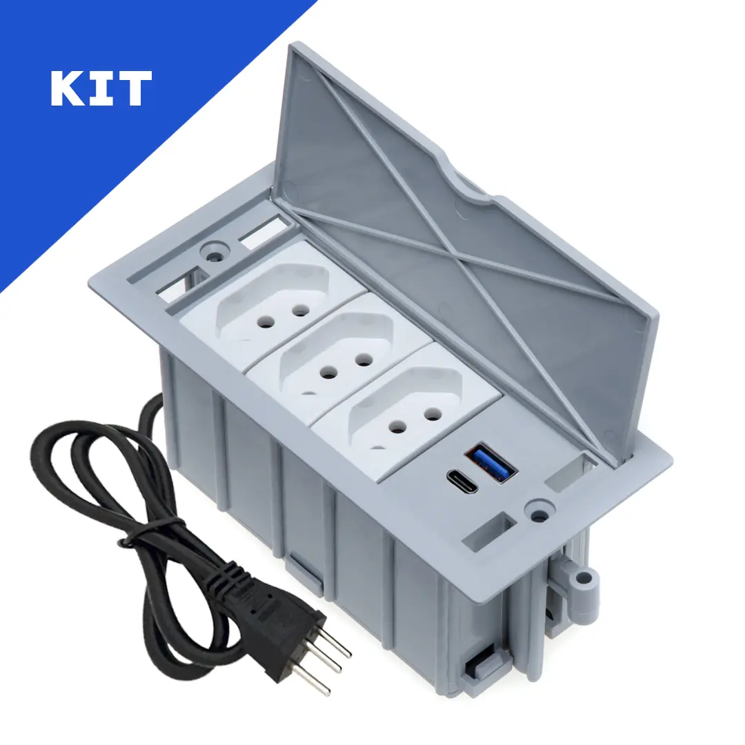Kit Caixas De Tomadas 4 Blocos Basculante 3 Tomadas 10a 2usb
