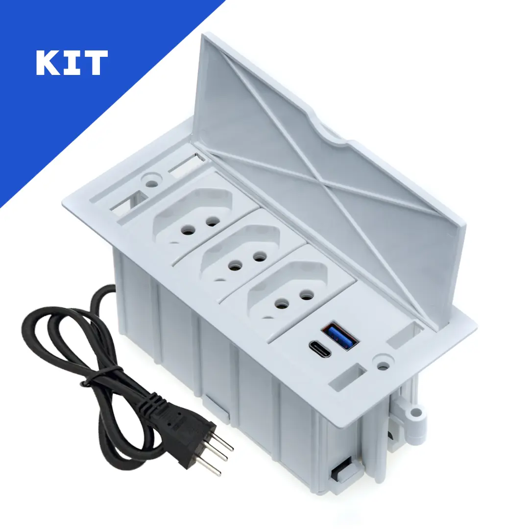 Kit Caixas De Tomadas 4 Blocos Basculante 3 Tomadas 10a 2usb