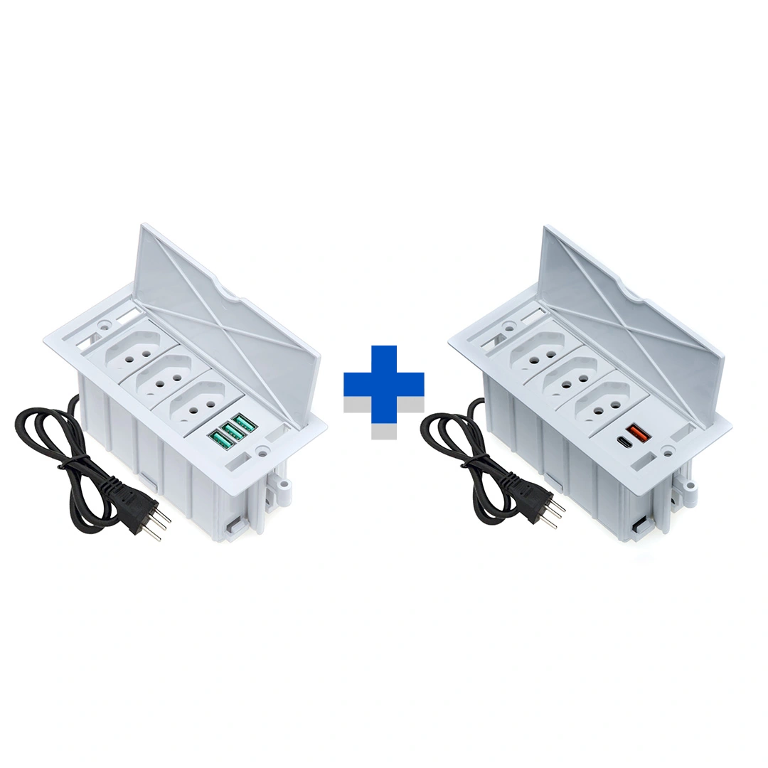 Kit Caixas De Tomadas 4 Blocos Basculante 3tom 20a 2usb 3usb
