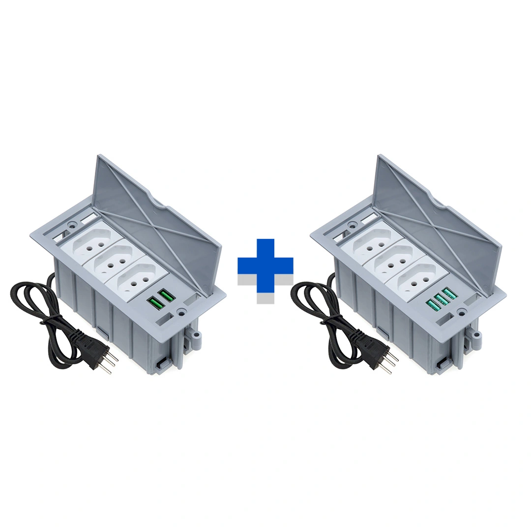 Kit Caixas De Tomadas 4 Blocos Basculante 3tom 20a 2usb 3usb