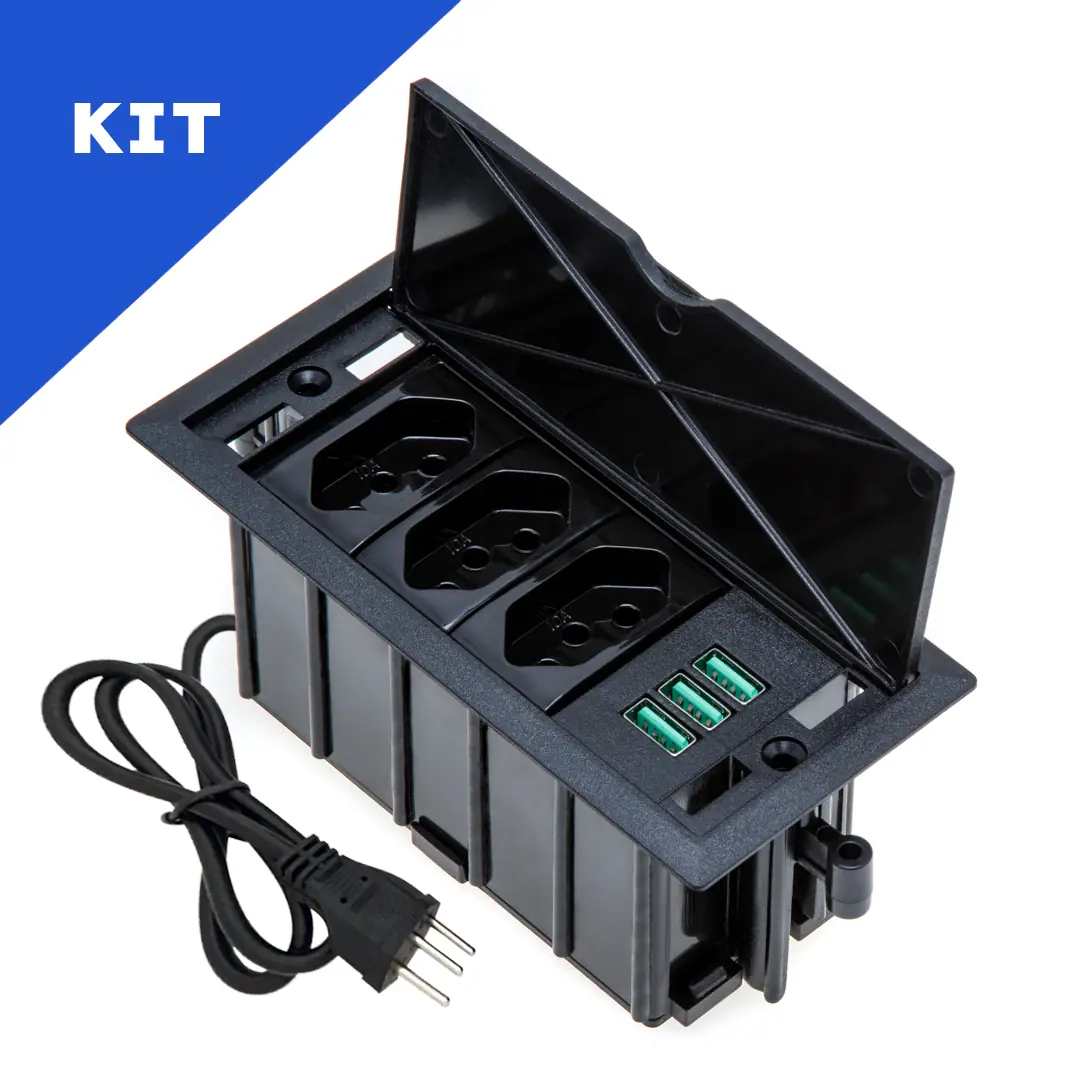 Kit Caixas De Tomadas 4 Blocos Basculante 3 Tomadas 10a 3usb