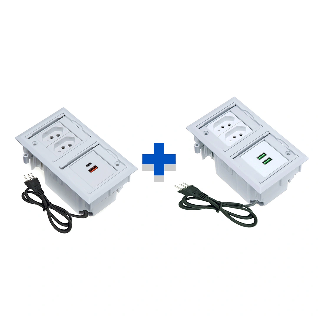 Kit Caixas De Tomadas 4 Blocos 2 Tom 20a 2usb (1 Tipoc) 2usb