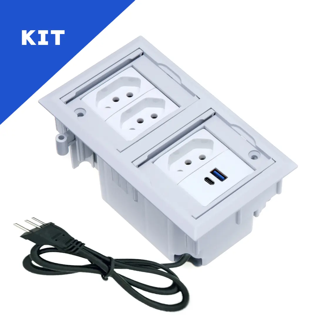 Kit Caixas De Tomadas 4 Blocos 3 Tomadas 20a 2usb (1 Tipoc)