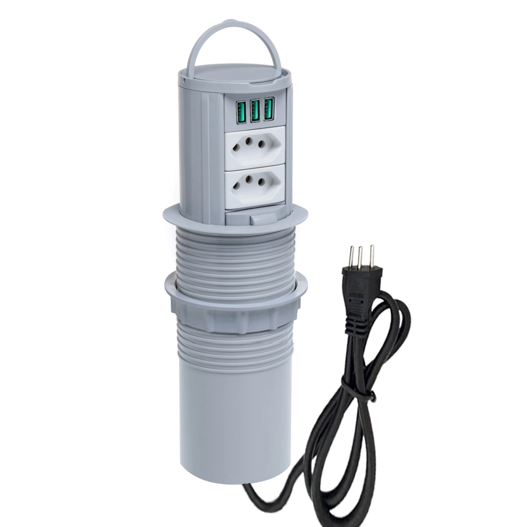 Torre De Tomada Totem Slim Manual Alça 2 Tomada 10a 3usb 5.2