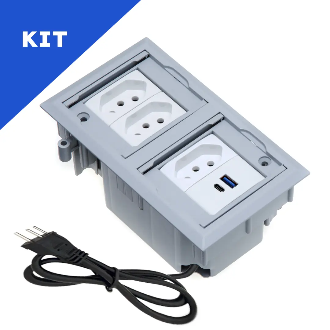 Kit Caixas De Tomadas 4 Blocos 3 Tomadas 10a 2usb (1 Tipoc)