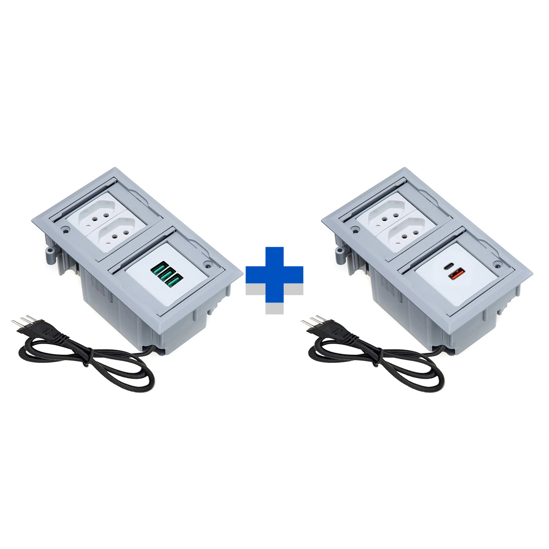 Kit Caixas De Tomadas 4 Blocos 2 Tomadas 10a 2usb E 3usb