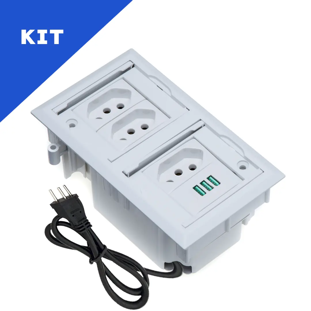 Kit Caixas De Tomadas 4 Blocos Com 3 Tomadas 20a 3usb Branco