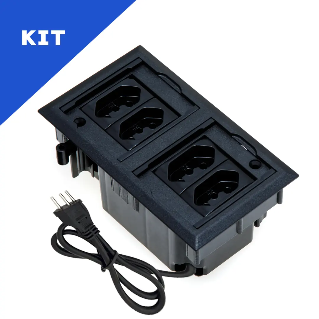 Kit Caixas De Tomadas 4 Blocos Com 4 Tomadas 10a Preto