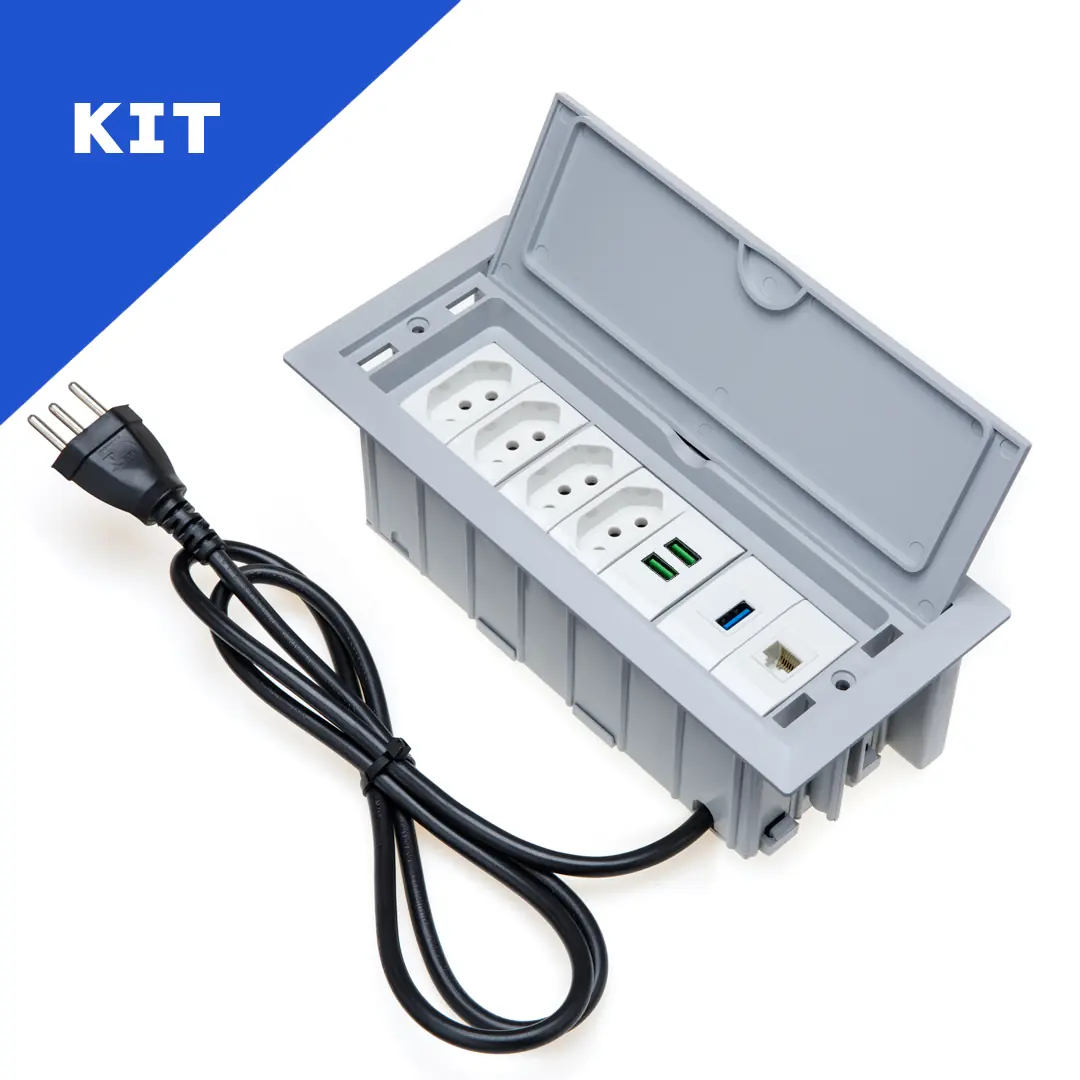 Kit Caixas Tomadas 7 Blocos 4 Tom 10a 2usb 1rj45 1usb Dados