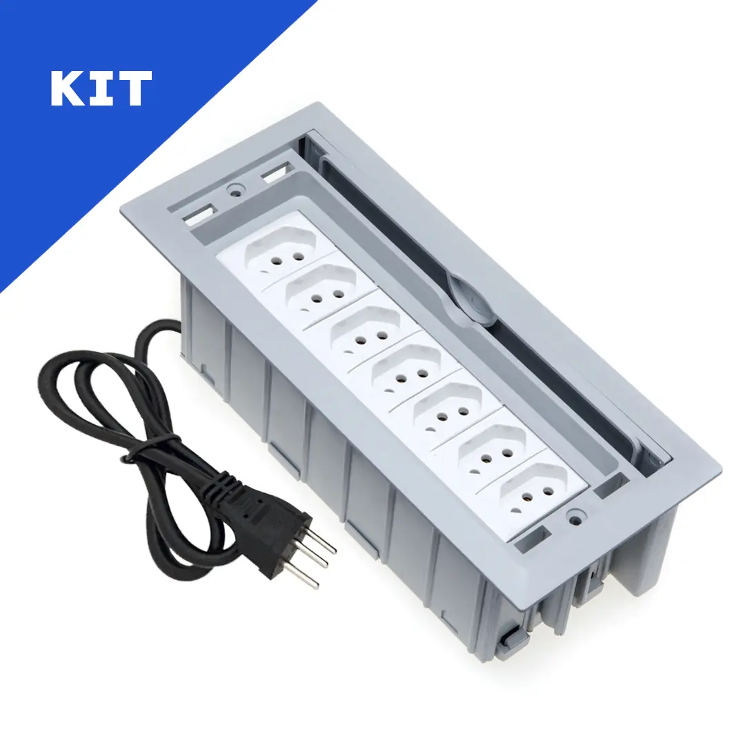 Kit Caixas De Tomadas 7 Blocos Com 7 Tomadas 20a Cinza