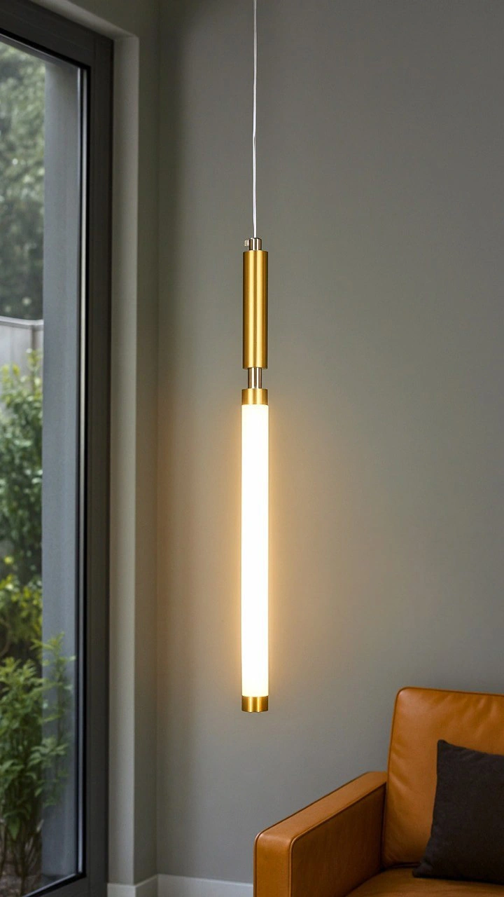 Pendente Moderno Tubo Dourado 44cm Led 10w 3200k Bivolt 16202-pl