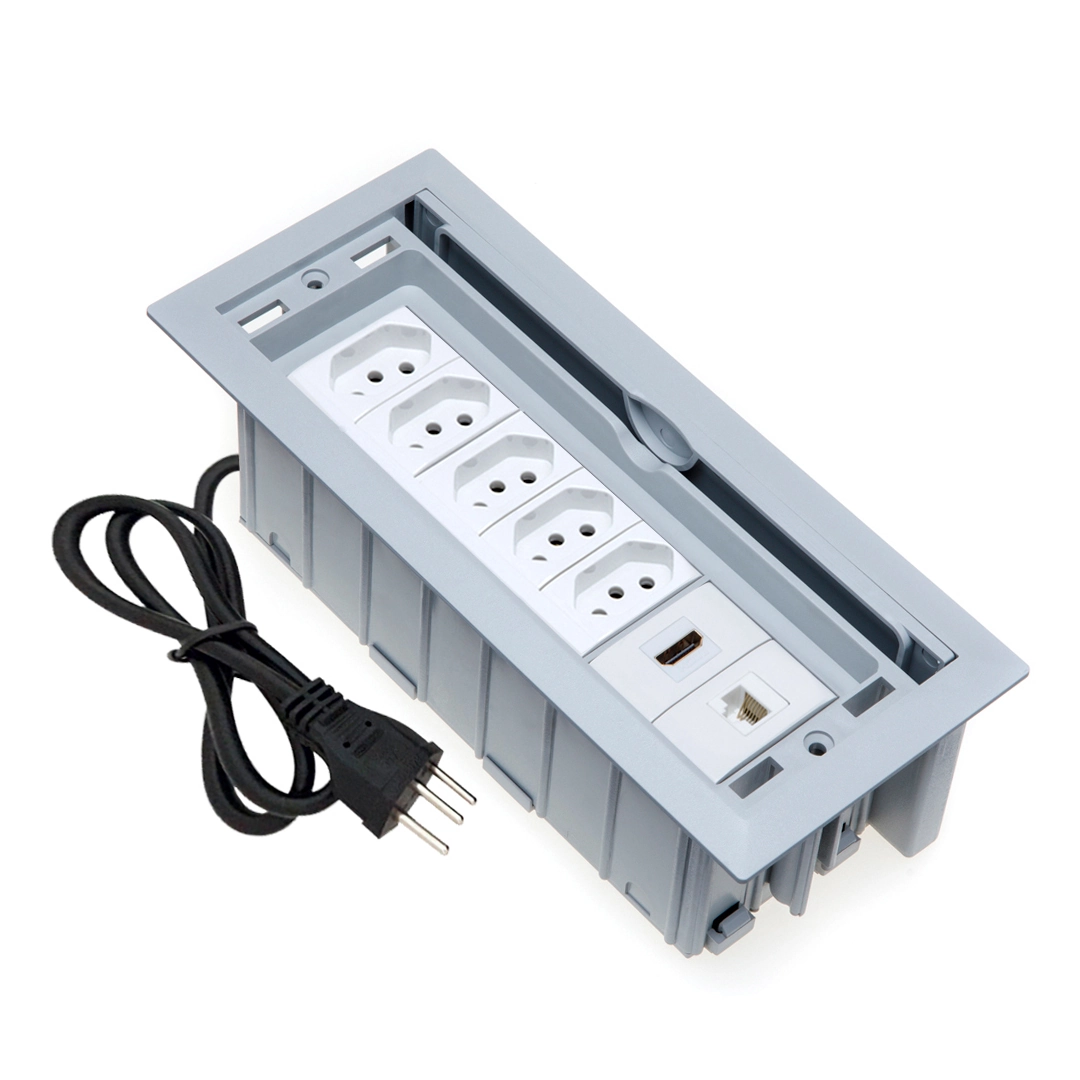 Caixa De Tomada 7 Blocos Embutir 5 Tom 10a 1hdmi 1rj45 Cinza