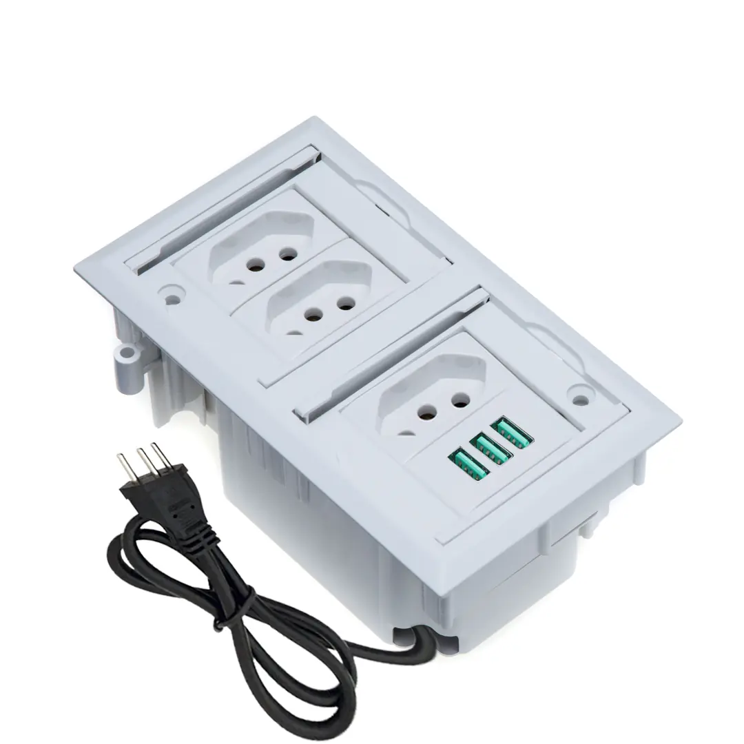 Caixa De Tomada 4 Blocos Embutir 3 Tomadas 10a 3usb 5.2a