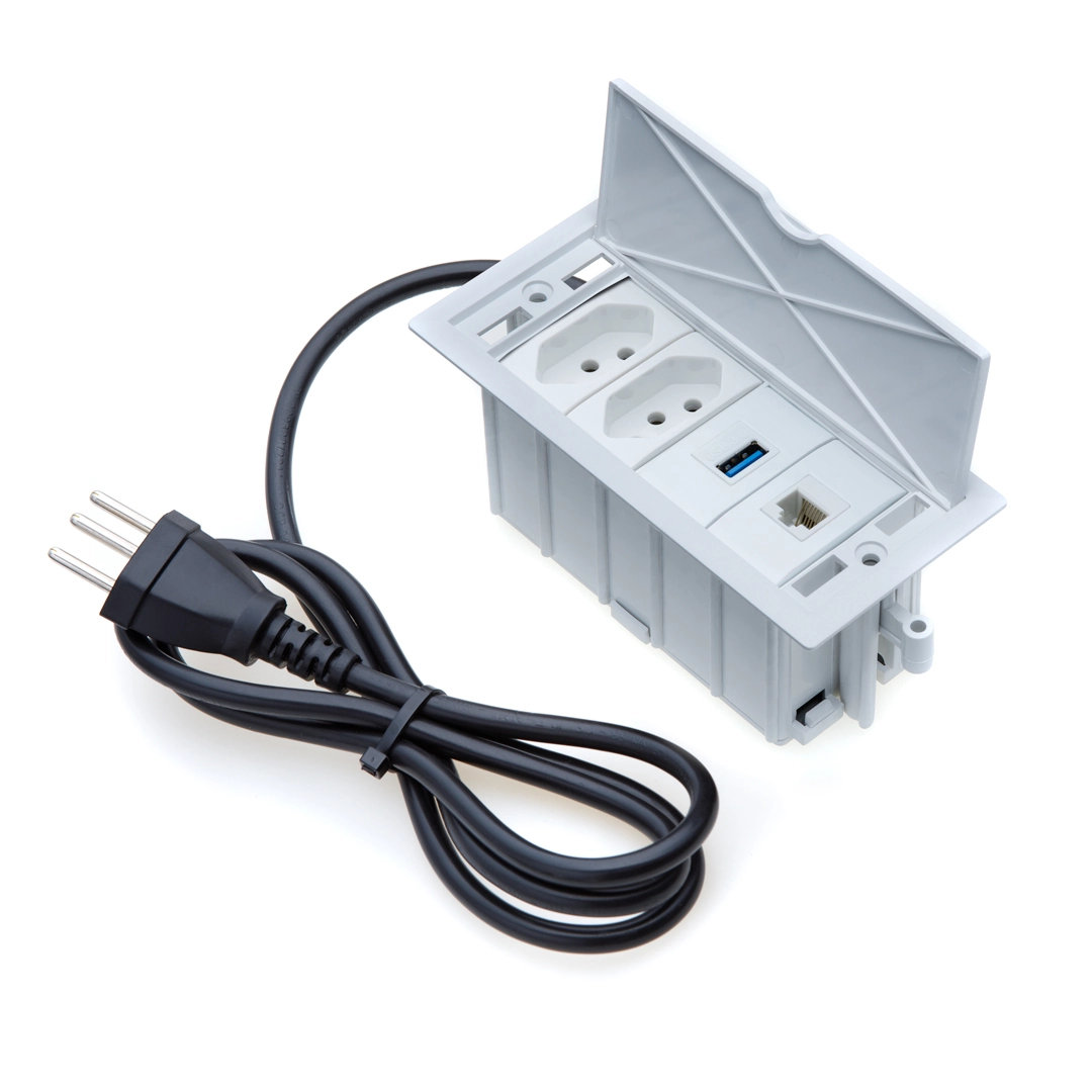 Caixa De Tomada 4 Blocos 2 Tom 20a 1usb Dados 1 Rj-45 Cat5e