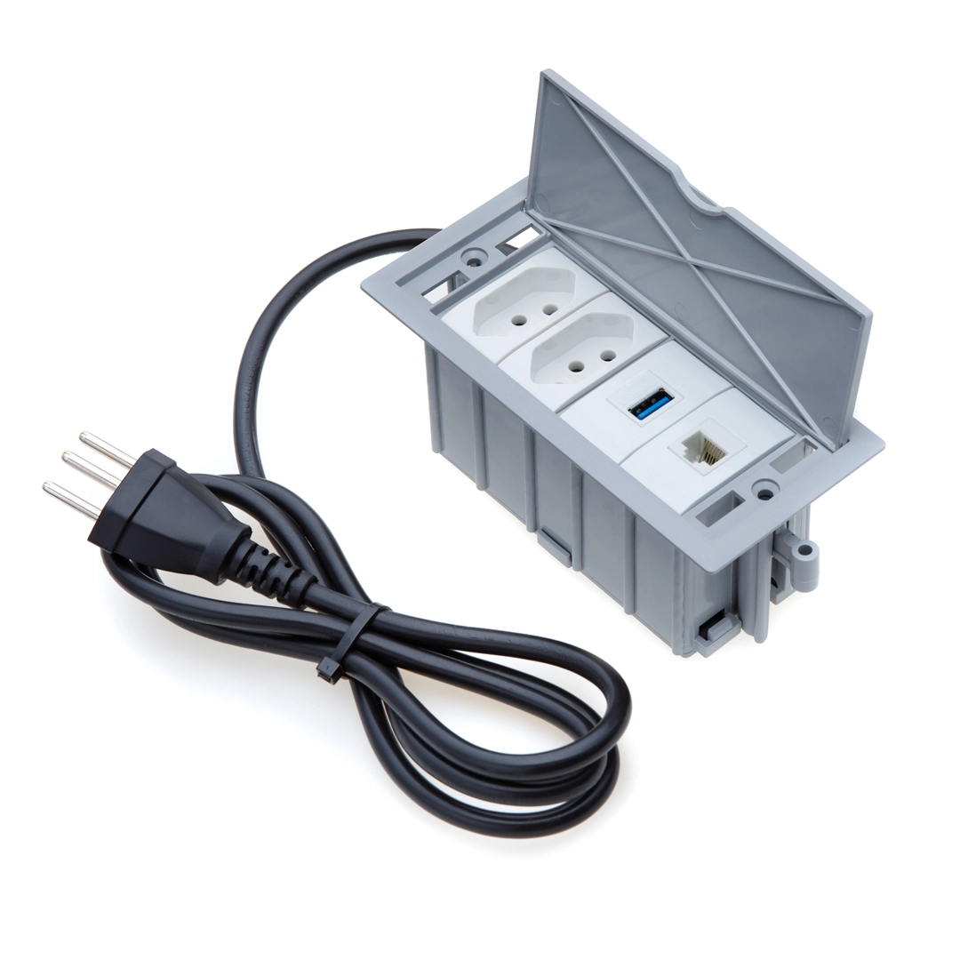 Caixa De Tomada 4 Blocos 2 Tom 20a 1usb Dados 1 Rj-45 Cat5e