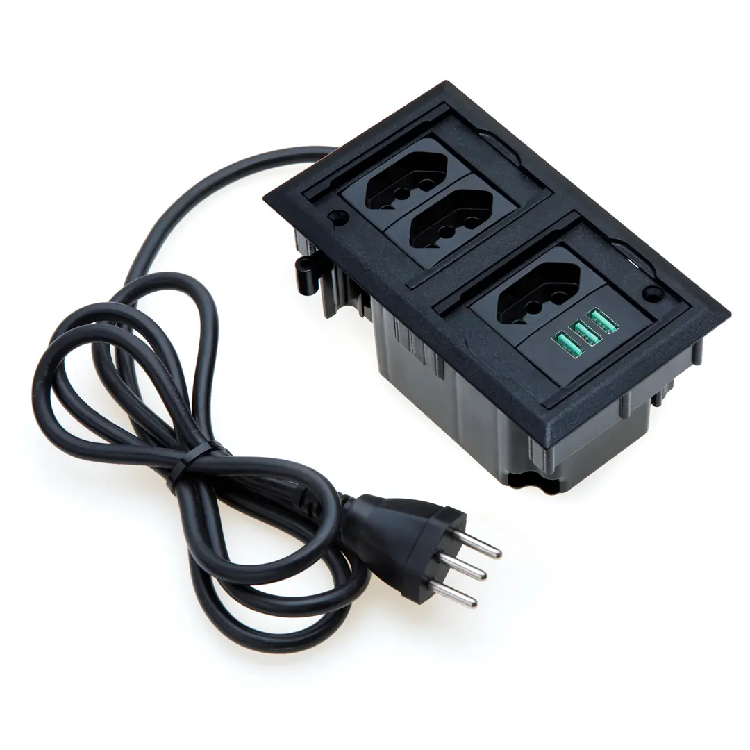 Caixa De Tomada 4 Blocos Embutir 3 Tom 10a 3usb 5.2a Pt