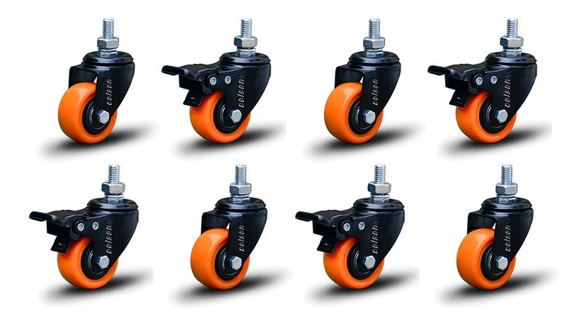 Kit 8 Rodízio Linha Black Parafuso 3/8" 41mm 4 Com Freio 4 Sem Freio 240kg Laranja - Colson