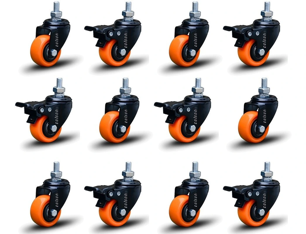 Kit 12 Rodízio Linha Black Parafuso 3/8" 41mm 6 Com Freio 6 Sem Freio 360kg Laranja - Colson