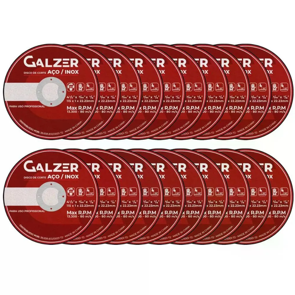 Kit 20 Disco De Corte Fino Aço/inox 4.1/2 - Galzer