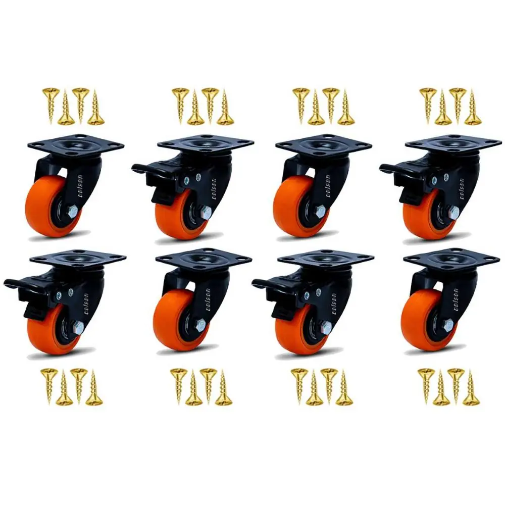 Kit 8 Rodízio Linha Black Placa 41mm 4 Com Freio 4 Sem Freio Laranja - Colson
