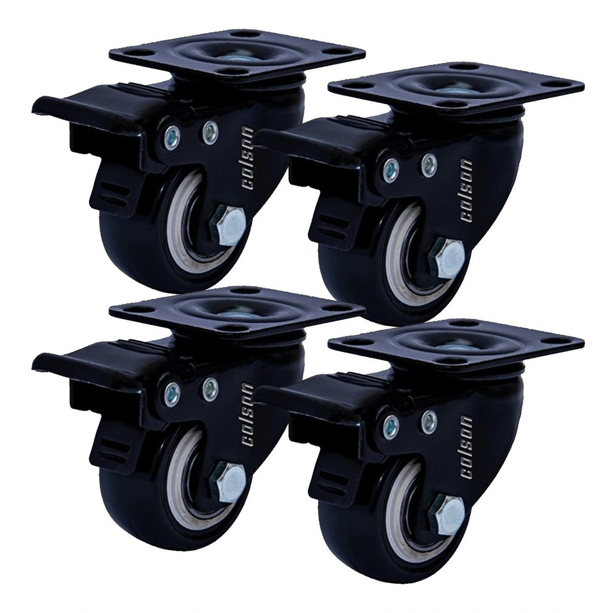 Kit Com 4 Rodízio Giratório Black Móveis 41mm Placa 30kg Com Freio - Colson