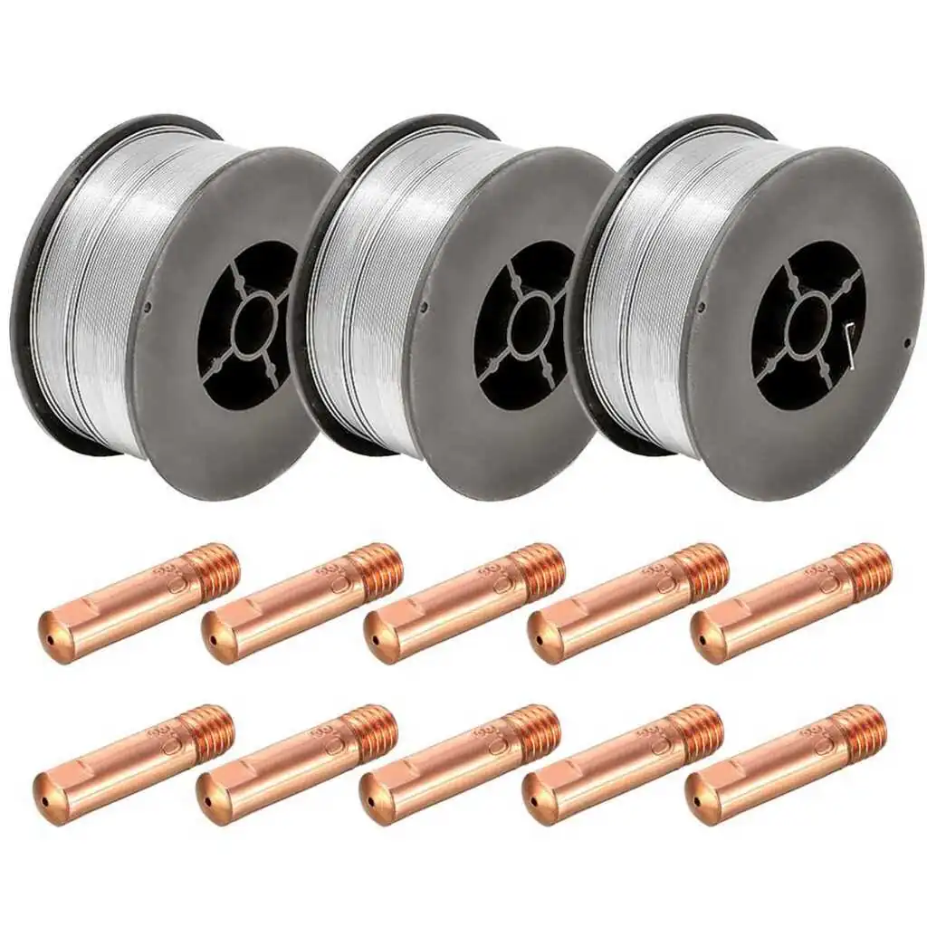 Kit 3 Arames Solda Mig Revestido Uso Sem Gás 0,8mm E71t-sg Rolo 1kg - Galzer + 10 Bicos 0,8mm