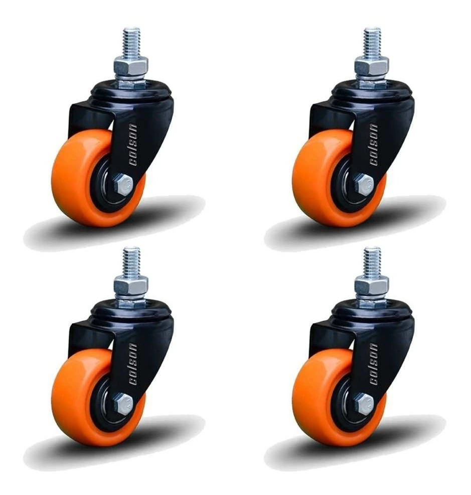 Kit 4 Rodízio Linha Black Parafuso 3/8" 50mm Sem Freio 200kg Laranja - Colson