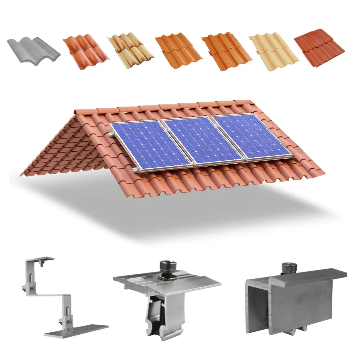 Kit Estrutura Suporte Fixador Para 03 Placas Painel Solar Alumínio E Inox Telha Cerâmica E Cimento | Perfil Master