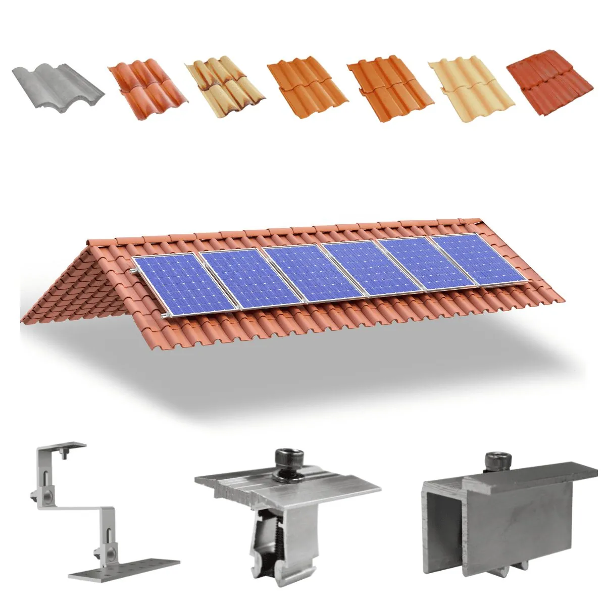 Kit Estrutura Suporte Fixador Para 06 Placas Painel Solar Alumínio E Inox Telha Cerâmica E Cimento | Perfil Master
