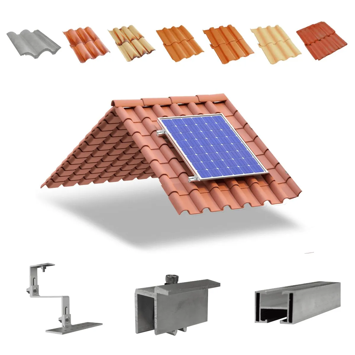 Kit Estrutura Suporte Fixador 1,20m Para 01 Placa Painel Solar Alumínio E Inox | Telha Cerâmica Cimento | Perfil Master