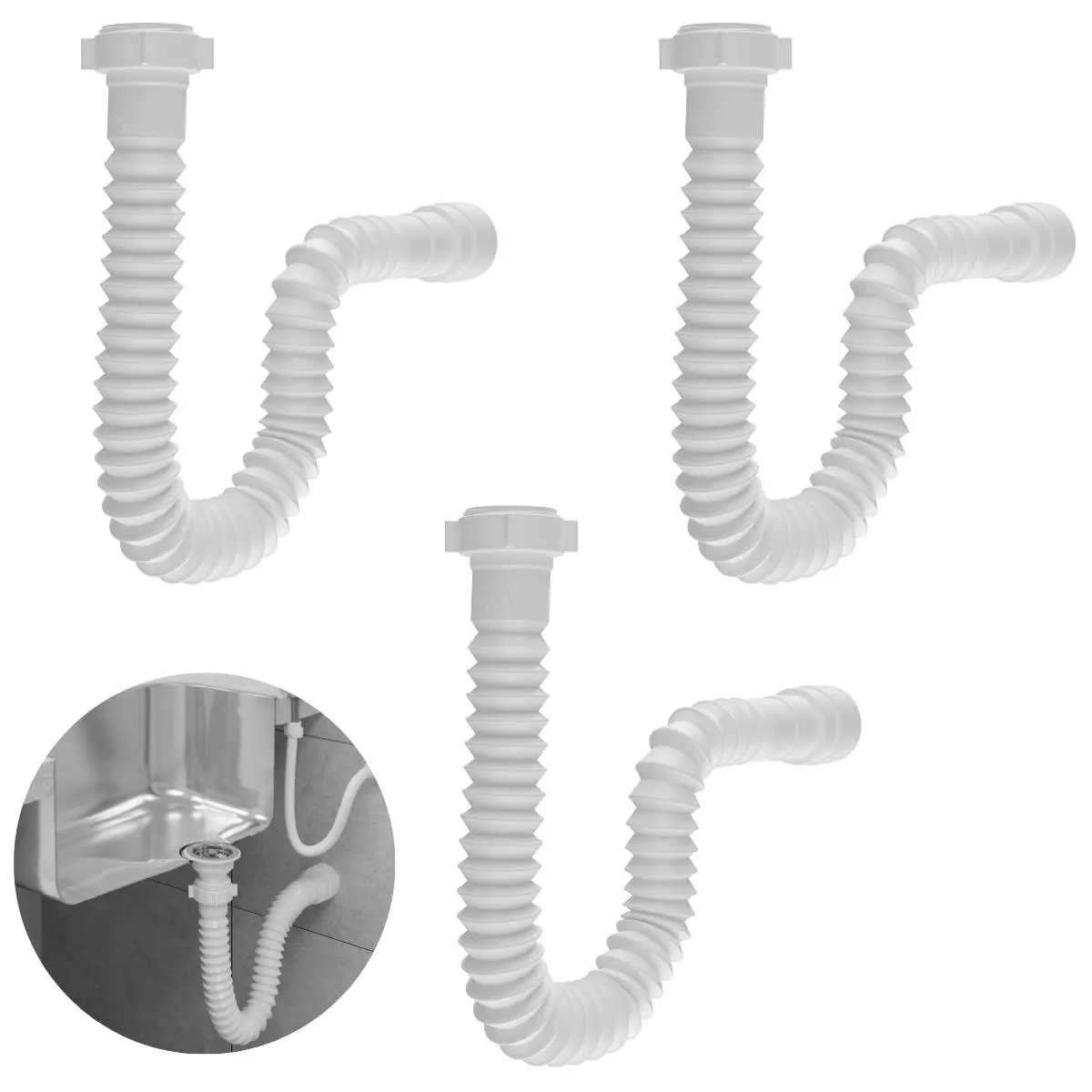 Sifão Sanfonado Universal 61cm Branco | Astra | Kit C/ 3 Un