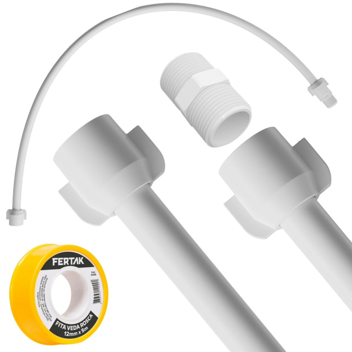 Engate Mangueira Flexível Para Descarga 40cm X 1/2" Branco + Fita Veda Rosca