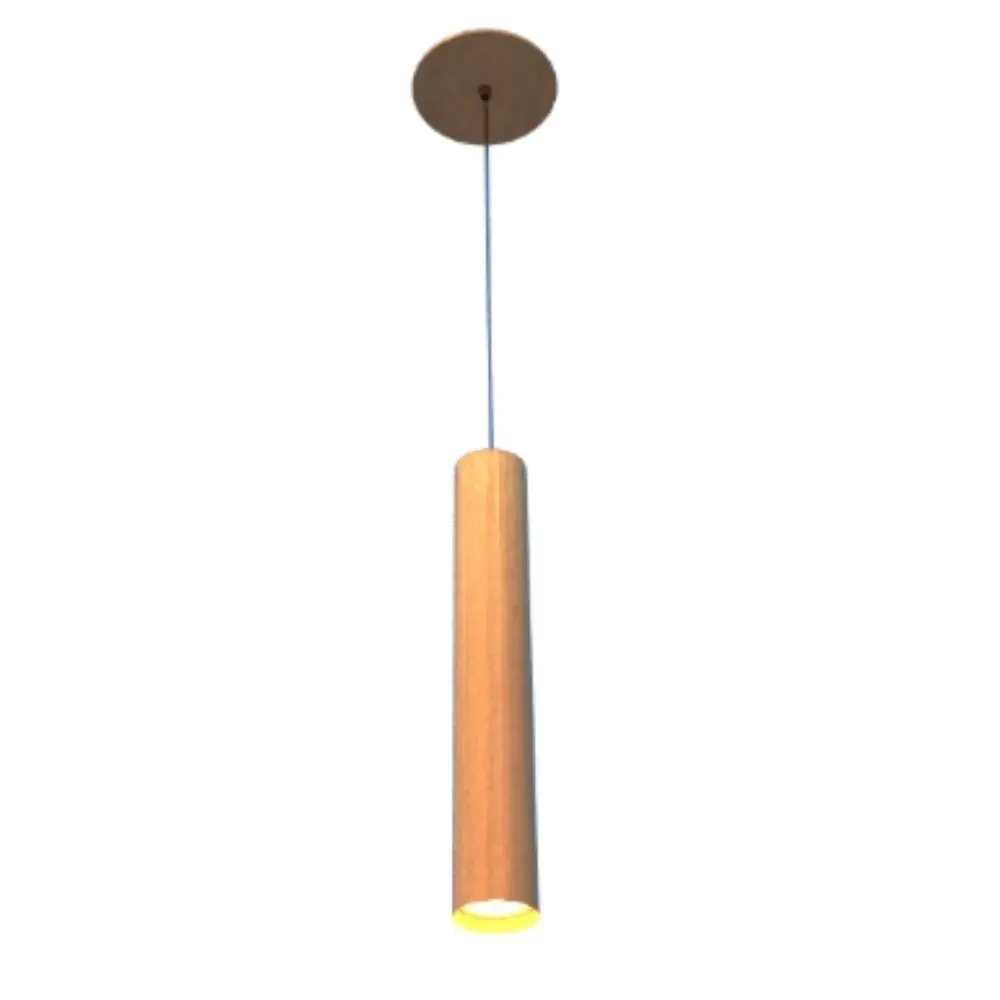 Pendente Tubo Cilindro 30cm 1xgu10 Em Madeira Freijó