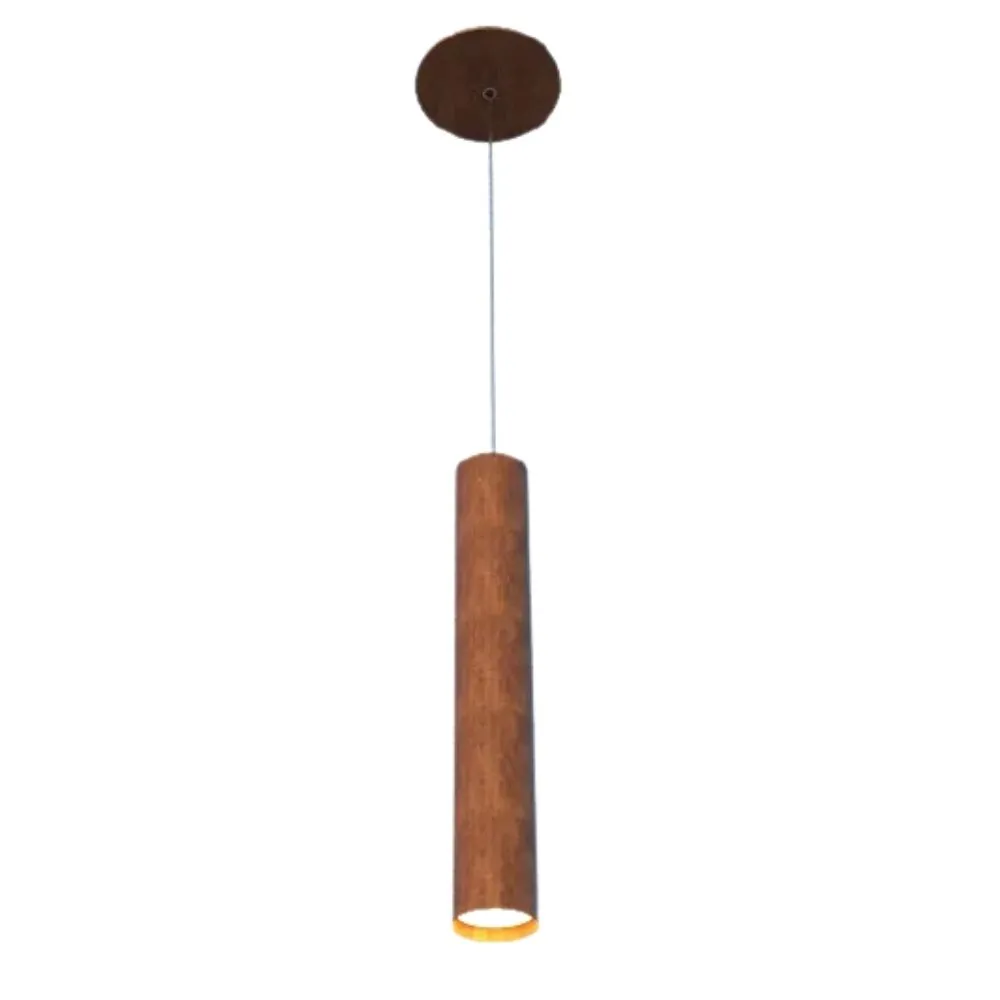 Pendente Tubo Cilindro 30cm 1xgu10 Em Madeira - Imbuia