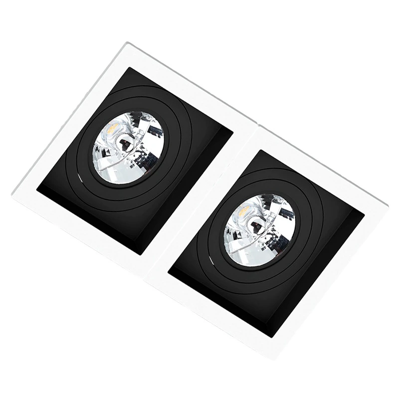 Spot Duplo Embutir Quadrado Recuado Branco Fundo Preto Ar70 Gu10