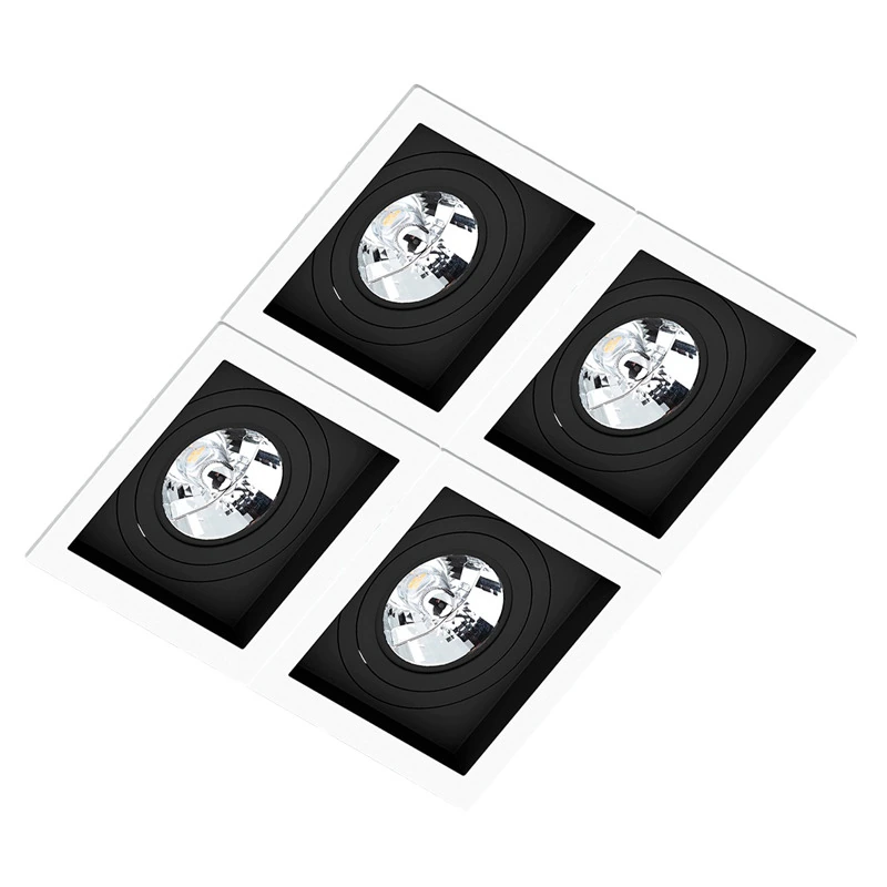 Spot Quadruplo Embutir Quadrado Recuado Branco Fundo Preto Ar70 Gu10