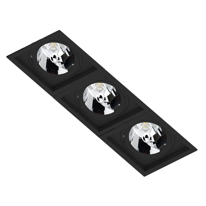 Spot Triplo Embutir Quadrado Recuado Preto Para Ar70 Gu10