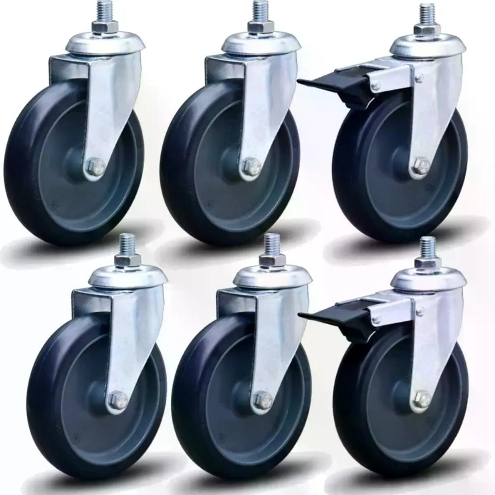 4 Rodízios Parafuso Anti Risco Móveis 6" 153mm 85kg Sem Freio + 2 Rodízios Anti Risco Móveis 6" 153mm 85kg Com Freio