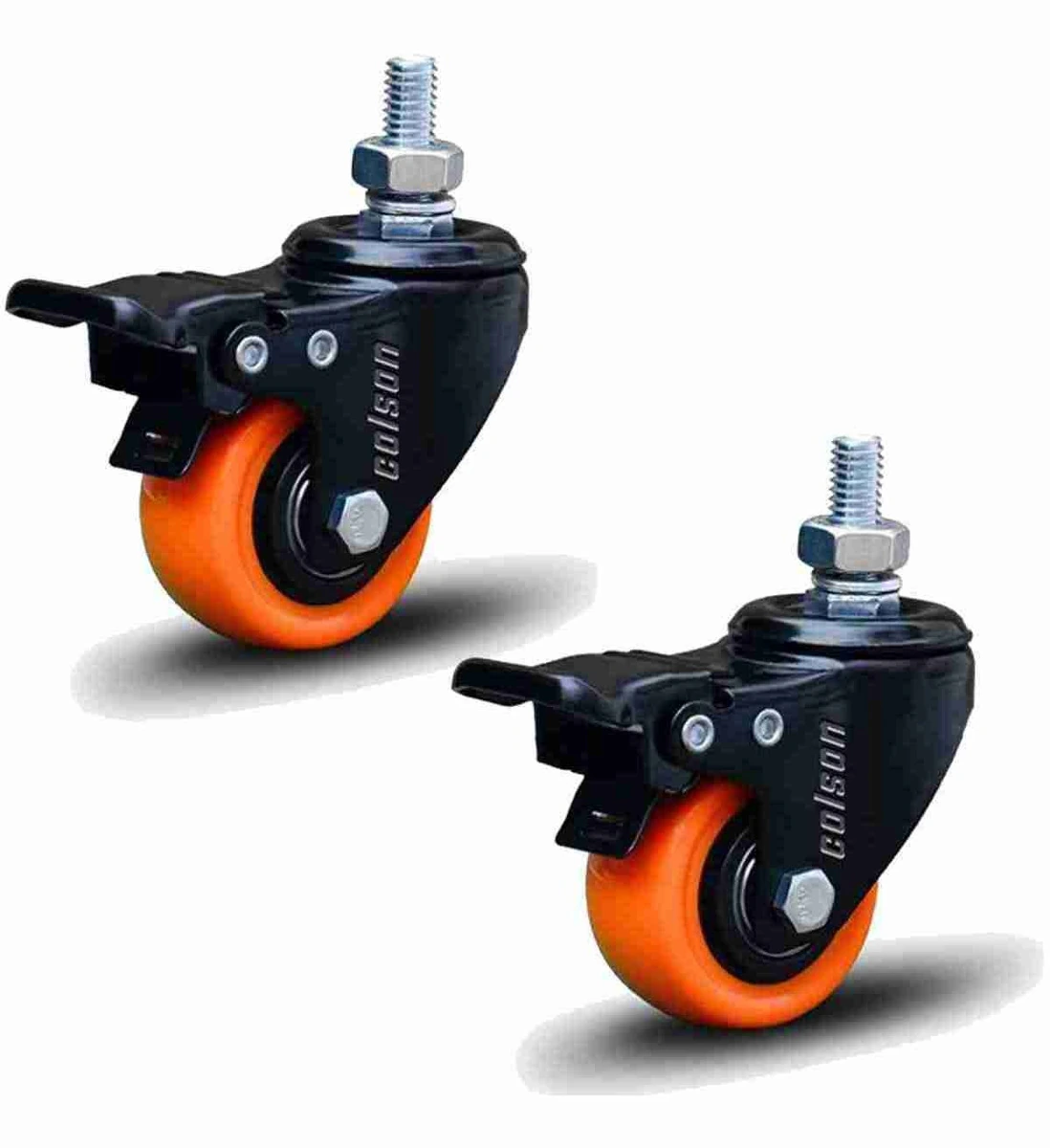 Kit 2 Rodízio Linha Black Parafuso 3/8" 41mm Com Freio 60kg Laranja - Colson