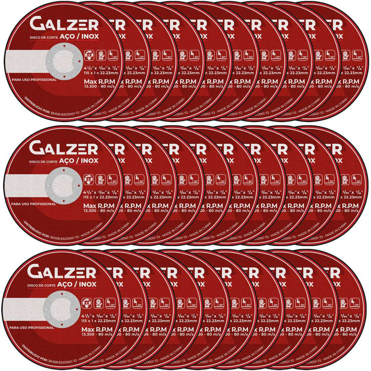 Kit 100 Disco De Corte Fino Aço/inox 4.1/2 - Galzer