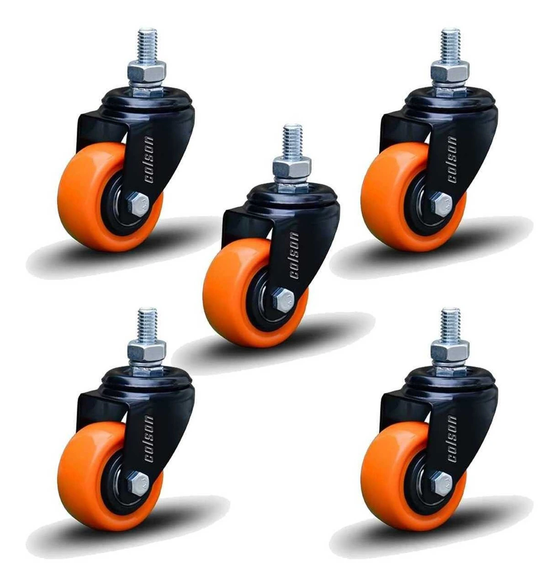 Kit 5 Rodízio Linha Black Parafuso 3/8" 50mm Sem Freio 250kg Laranja - Colson