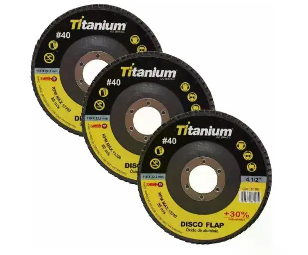 3un. Disco Flap De Óxido De Alumínio De 4.1/2 Pol. Grão 40 - Titanium