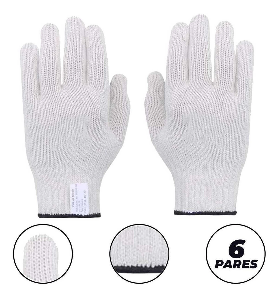 6 Pares Luva De Proteção Tricotada Cotton Tamanho 9 - Volk