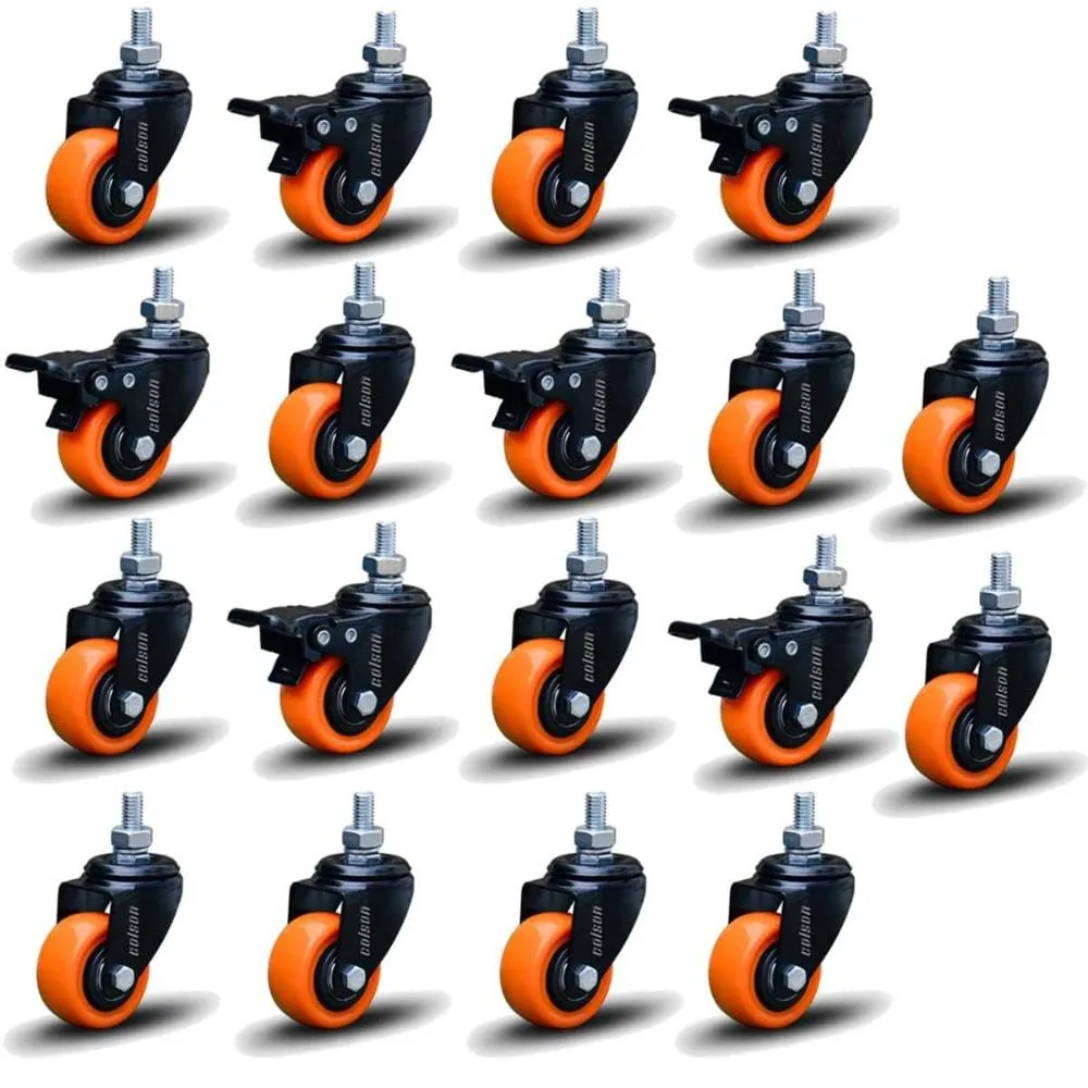 Kit 18 Rodízio Linha Black Parafuso 3/8" 41mm 6 Com Freio 12 Sem Freio 540kg Laranja - Colson