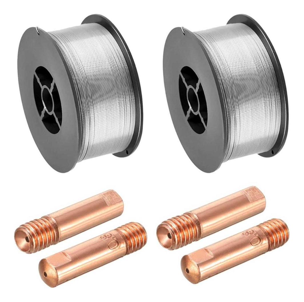 Kit - 2 Arame Mig Uso Sem Gás 0,8mm - 1kg + 4 Bico De Contato 0,8 Mm M6x25 - Galzer