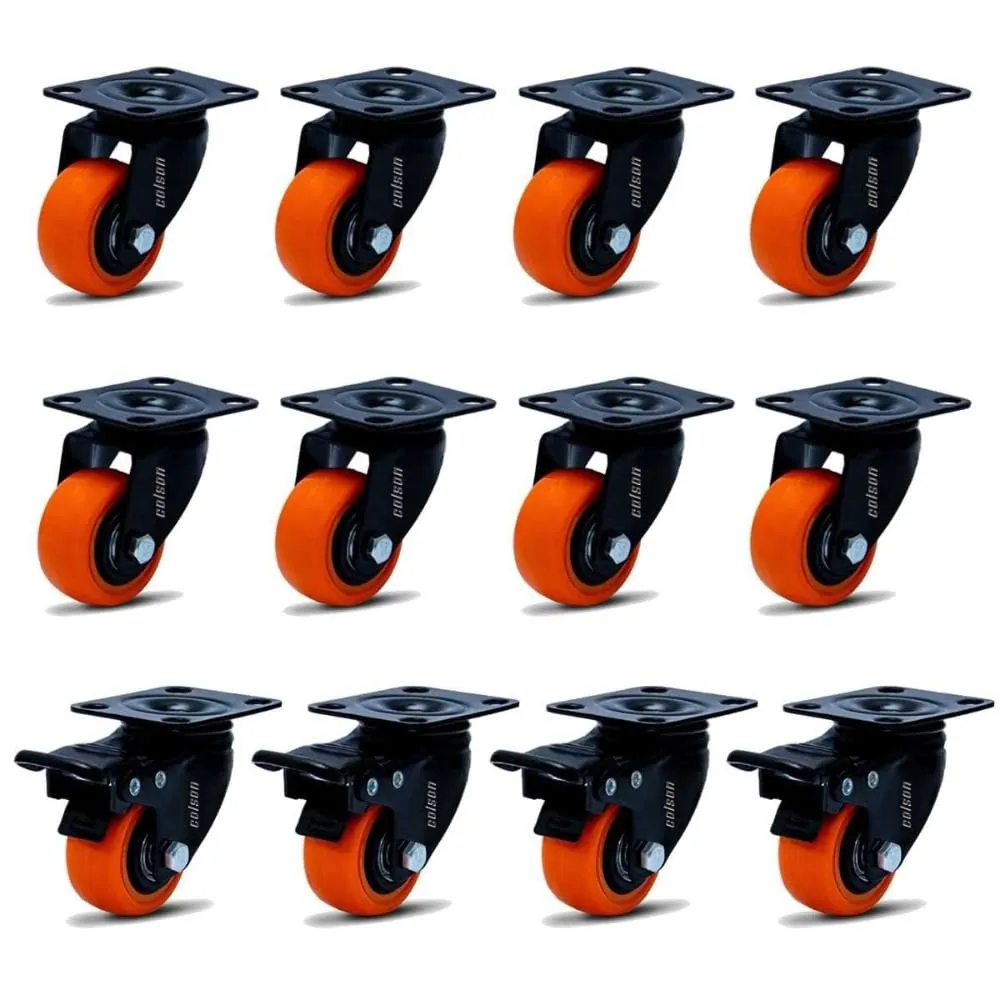 Kit 18 Rodízio Linha Black Placa 50mm 4 Com Freio 14 Sem Freio Laranja - Colson